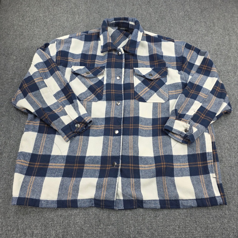 HFX Mens XXL Wool Blend Plaid Flannel  Shirt Jacket Snap Button Up‎ Blue Brown
